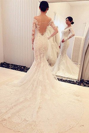 Robe de mariée naturel avec manche longue de traîne courte de sirène epaule nue