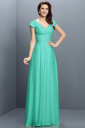 Robe demoiselle d'honneur plissage longue a-ligne avec chiffon de col en v