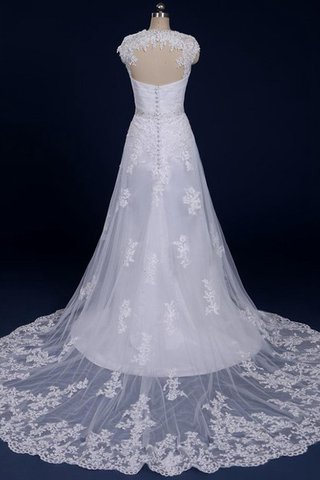 Robe de mariée avec perle avec zip de traîne courte ligne a ceinture avec perle