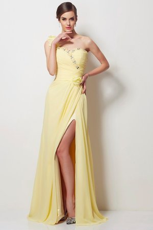 Robe de bal longue naturel a-ligne manche nulle avec chiffon