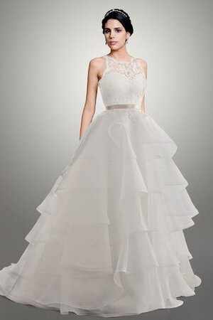 Robe de mariée charmeuse trou de serrure decoration en fleur en organza de traîne moyenne