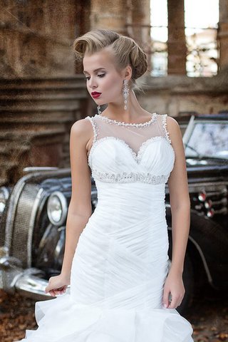 Robe de mariée naturel longue en organza avec perle de lotus