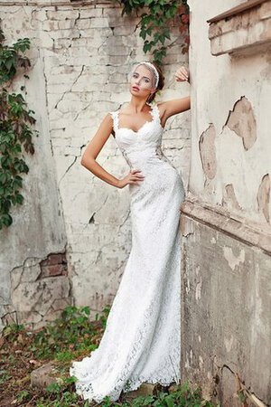 Robe de mariée longue avec zip bandouliere spaghetti col en forme de cœur cordon