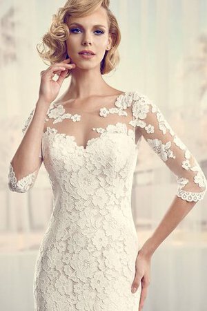 Robe de mariée sexy boutonné avec décoration dentelle de sirène avec manche 3/4