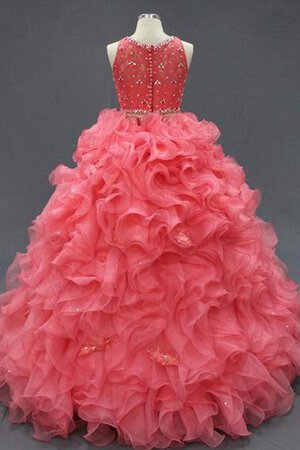 Robe de quinceanera en organza jusqu'au sol en dentelle avec zip textile en tulle