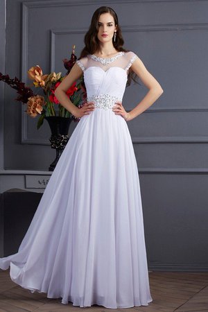 Robe de mariée a-ligne en chiffon avec manche courte avec zip de col bateau