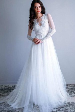 Robe de mariée plissage festonné de traîne courte textile en tulle en dentelle