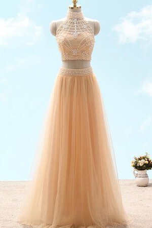 Robe de bal classique avec fronce en tulle avec sans manches avec perle