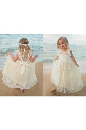 Robe cortège fille naturel plissage avec manche courte longueur au ras du sol ligne a