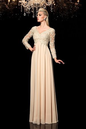 Robe de soirée naturel appliques ligne a en chiffon avec manche longue