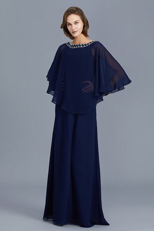 Robe mère de mariée avec manche longue en chiffon col u profond accrocheur avec perle