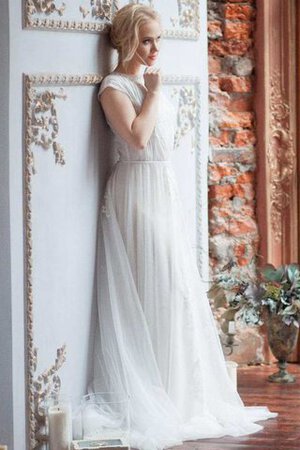 Robe de mariée sobre avec perle boutonné avec manche épeules enveloppants ligne a