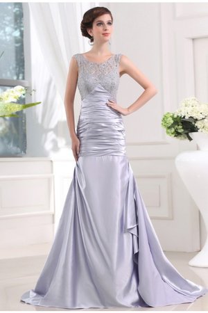 Robe de bal longue en satin tissé élastique de sirène avec zip de traîne courte