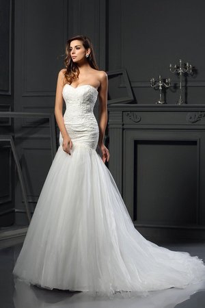 Robe de mariée longue appliques de col en cœur textile en tulle avec sans manches