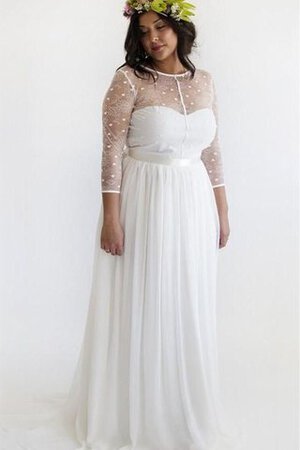 Robe de mariée humble en dentelle avec chiffon avec manche longue ligne a