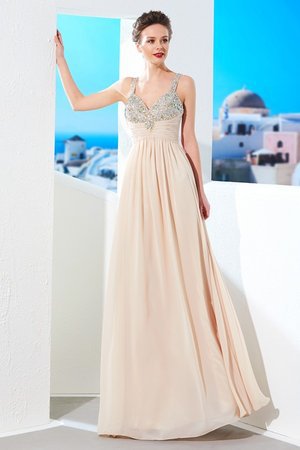 Robe de soirée naturel manche nulle de princesse avec chiffon avec perle