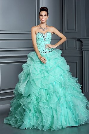 Robe de quinceanera manche nulle de col en cœur en organza avec perle jusqu'au sol