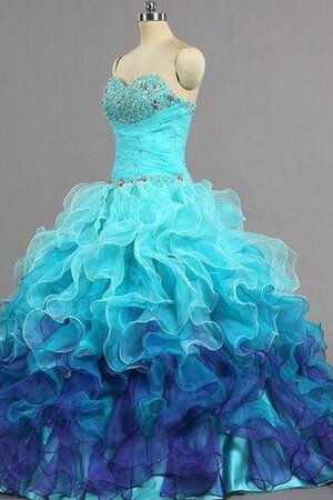 Robe de quinceanera longue avec perle encolure ronde en organza cordon