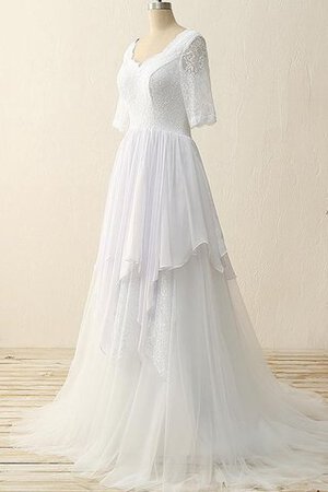 Robe de mariée de traîne courte en satin avec chiffon textile en tulle avec manche 1/2