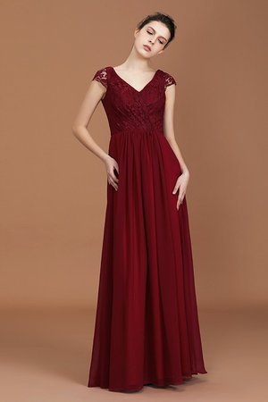 Robe demoiselle d'honneur avec manche courte plus récent v encolure ruché en chiffon