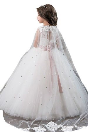 Robe cortège fille naturel de mode de bal avec fleurs col ras du cou avec perle