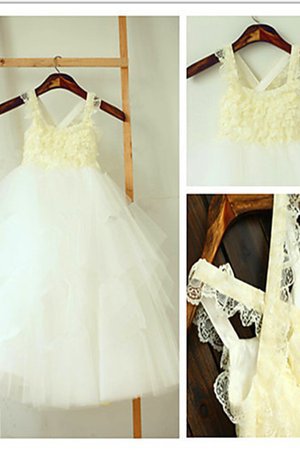 Robe cortège fille avec gradins en tulle avec fleurs de mode de bal manche nulle