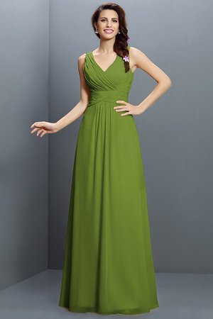 Robe demoiselle d'honneur longue en chiffon avec sans manches v encolure avec fronce