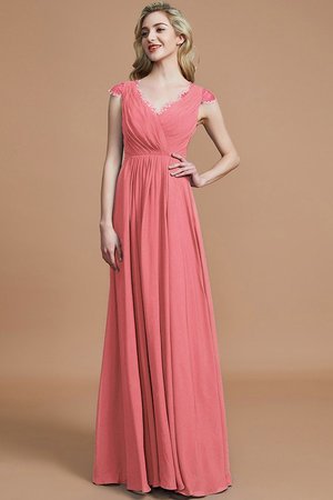 Robe demoiselle d'honneur naturel avec chiffon v encolure de princesse ligne a