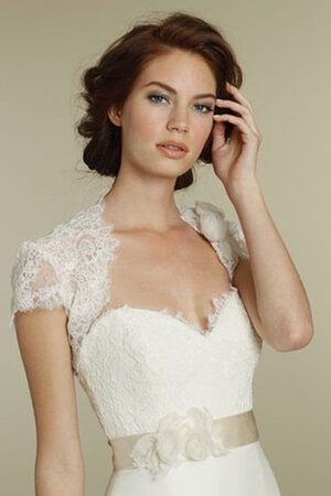 Robe de mariée naturel avec fleurs avec manche courte ceinture de traîne courte