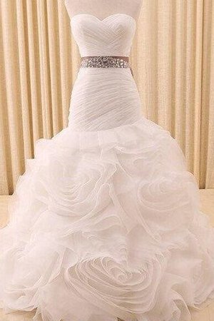 Robe de mariée naturel manche nulle ruché avec perle col en forme de cœur