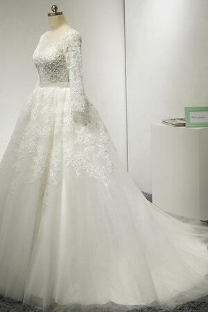 Robe de mariée naturel textile en tulle avec sans manches de col bateau avec manche longue