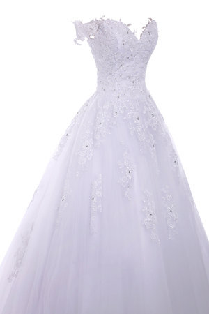 Robe de mariée intemporel formelle avec manche courte textile en tulle avec cristal