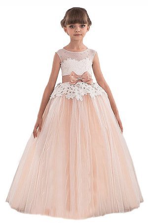 Robe cortège fille naturel textile en tulle ceinture avec fleurs de mode de bal