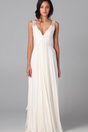 Robe de mariée nature a-ligne fermeutre eclair v encolure avec perle