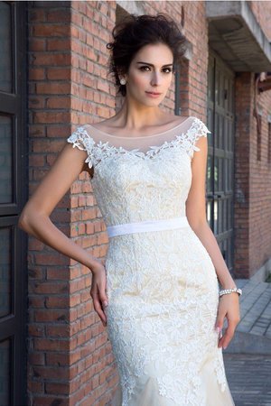 Robe de mariée longue appliques de sirène avec zip de tour de ceinture empire