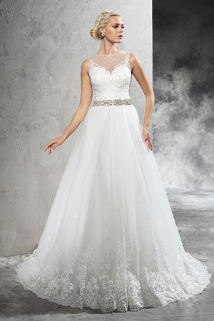 Robe de mariée longue naturel de princesse avec perle manche nulle