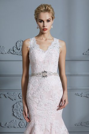 Robe de mariée de col en v de sirène en tulle éblouissant naturel