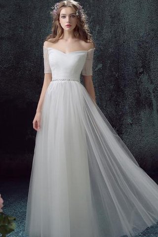 Robe de mariée ruché avec manche 1/2 d'epaule ajourée longueru au niveau de sol cordon