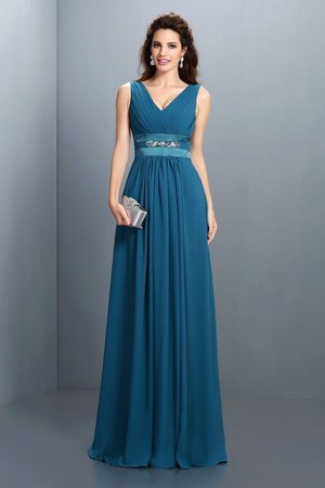 Robe demoiselle d'honneur longue manche nulle avec perle a-ligne avec chiffon