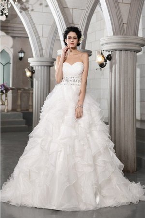 Robe de mariée longue en organza avec sans manches avec perle avec zip