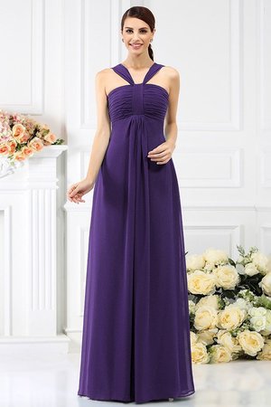 Robe demoiselle d'honneur longue plissé a-ligne en chiffon fermeutre eclair