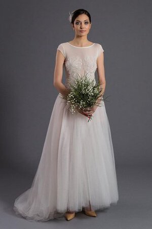 Robe de mariée naturel avec manche courte ligne a avec manche épeules enveloppants en tulle