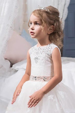 Robe cortège fille naturel avec cristal au niveau de cou de mode de bal en tulle