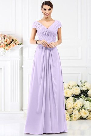 Robe demoiselle d'honneur longue plissé de col en v de princesse avec chiffon