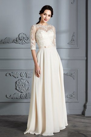 Robe de mariée naturel a-ligne encolure ronde avec chiffon manche nulle