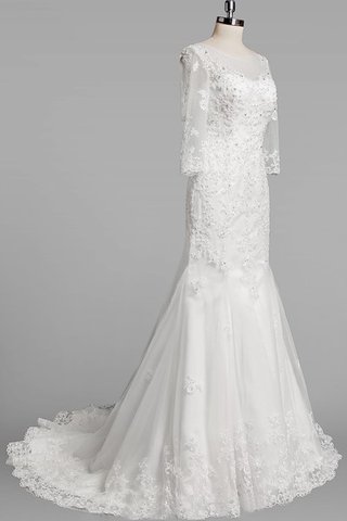 Robe de mariée sexy avec manche 3/4 de traîne moyenne avec perle avec décoration dentelle