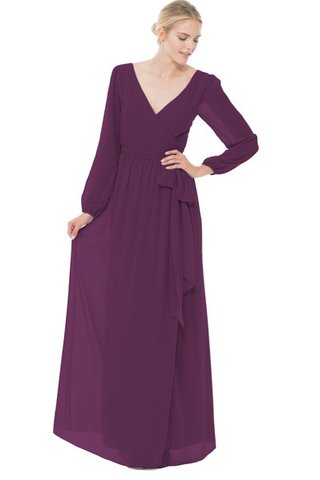 Robe demoiselle d'honneur longue v encolure avec chiffon avec sans manches