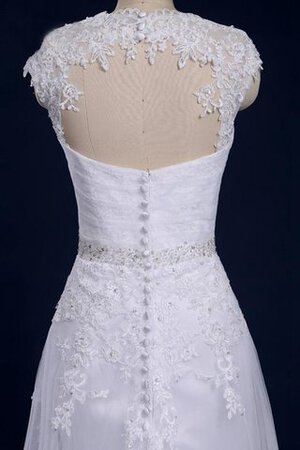 Robe de mariée avec perle avec zip de traîne courte ligne a ceinture avec perle