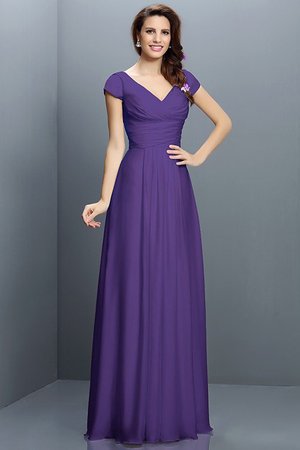 Robe demoiselle d'honneur plissage longue a-ligne avec chiffon de col en v