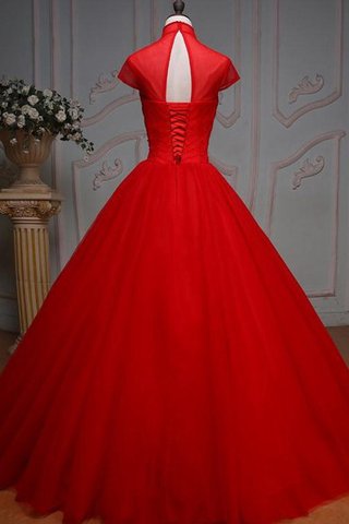 Robe de quinceanera naturel plissage avec lacets de col haut appliques